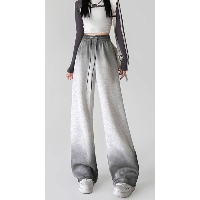 秋コーデ レディース ファッション グレー スポーツ パンツ ハイウエスト ストレート スウェット パンツ カジュアル ワイドレッグ ｜リコット