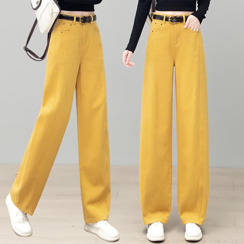 秋コーデ レディース ファッション イエロー パンツ ハイウエスト ゆったり カジュアル 快適 ナロー ワイドレッグ |リコット