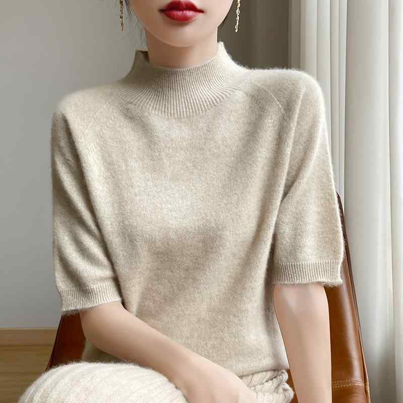 春コーデ レディース 大人 きれいめ シンプル 上品 着回し ベーシック カジュアル ナチュラル ロングシーズン すぐ ミドルスリーブタートルネック Tシャツ 七分袖 カジュアル ニット 半袖 セーターベースレイヤー