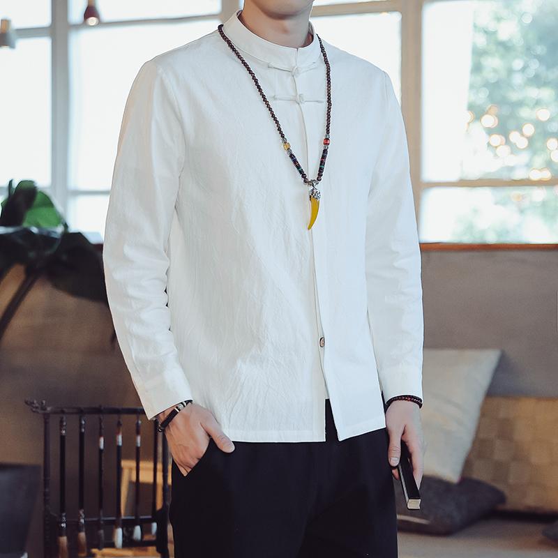 メンズ ファッション 服 男性用 オシャレ シンプル 大人 かっこいい 大きいサイズ ストリート 紳士服 ボタン 無地 スタンドカラー シャツ エスニック レトロ 長袖 スーツ