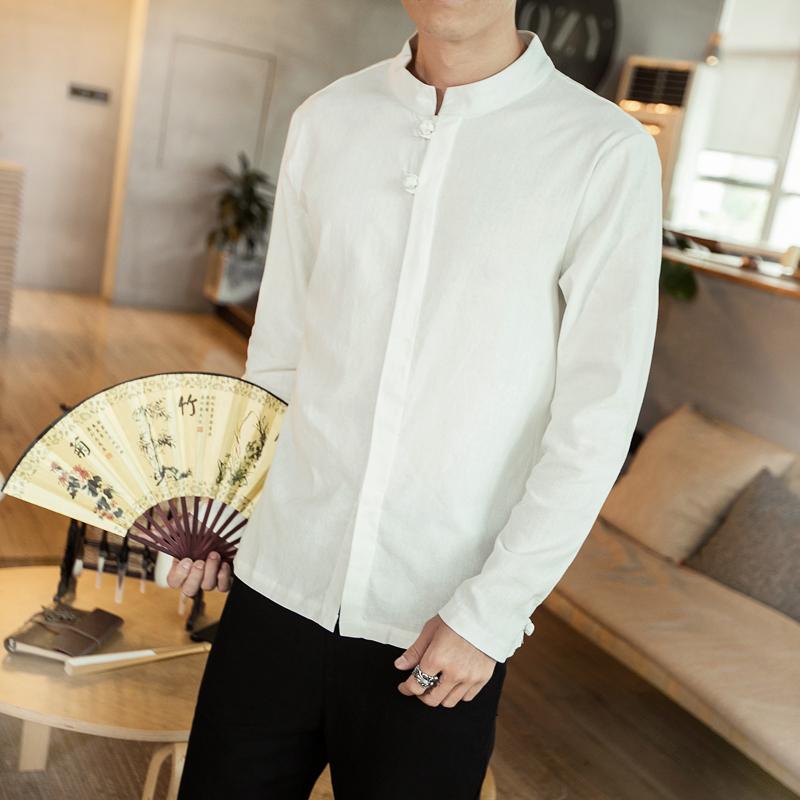 メンズ ファッション 服 男性用 オシャレ シンプル 大人 かっこいい 大きいサイズ ストリート 紳士服 カジュアル 長袖 シャツ 綿 リネン 唐装 漢服 トップ レトロ バックル 大きいサイズ