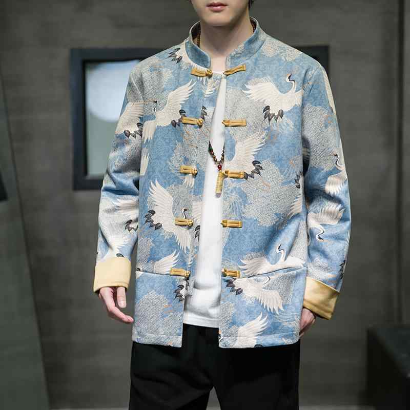 メンズ ファッション 服 男性用 オシャレ シンプル 大人 かっこいい 大きいサイズ ストリート 紳士服 レトロ 唐装 鹿革 ベルベット プレート ボタン スタンドカラー ジャケット