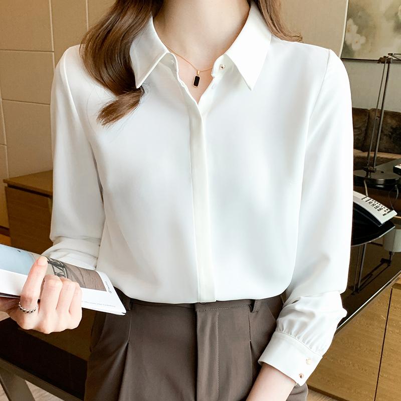 秋服 レディース ファッション オシャレ カワイイ シンプル 大人カワイイ 大きいサイズ サテン 白 シャツ フォーマルウェア トップス シフォン シャツ