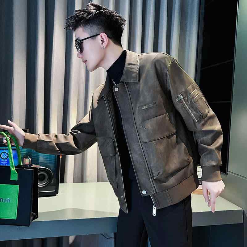 春 コーデ メンズ 用 服 シンプル ファッション オシャレ 大人 かっこいい 大きいサイズ ストリート 紳士服 ハイエンド ダーティー PU ライダース スーツ ジャケット カジュアル|リコット