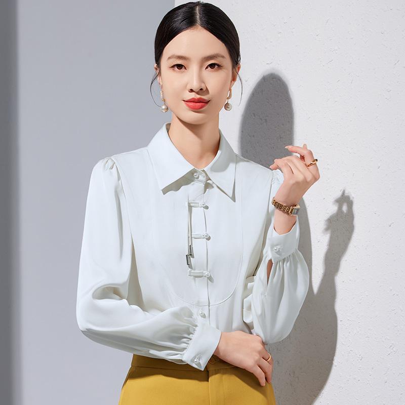 秋服 レディース ファッション オシャレ カワイイ シンプル 大人カワイイ 大きいサイズ 白 シフォン シャツ マネージャー サテン シャツ スーツ スタイル