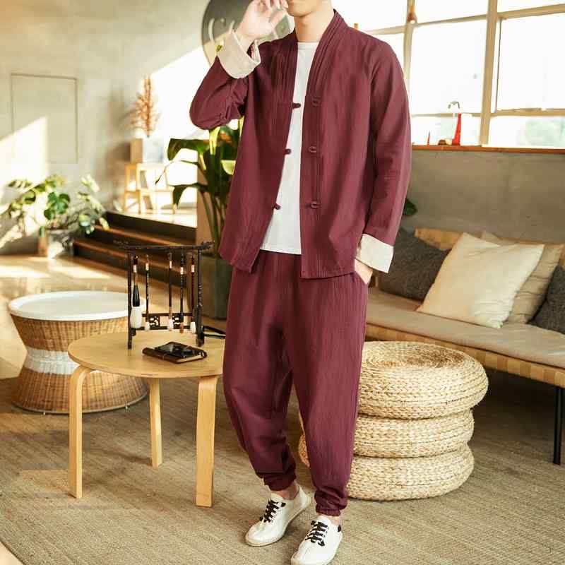 メンズ ファッション 服 男性用 オシャレ シンプル 大人 かっこいい 大きいサイズ ストリート 紳士服 バックル 綿 リネン コート ホーム ウェア 服 茶師服 漢服 スーツ