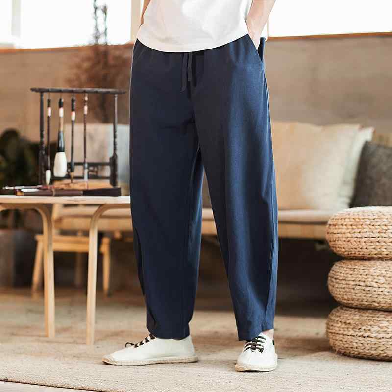 メンズ 流行り物 服 成人男性用 オシャレ 分かりやすい 成年者 かっこいい 馬鹿でかい大きさ 表どおり 成人男性服 綿 リネン 心地好い ズボン下 レト ロリ ネン ワイドレッグ