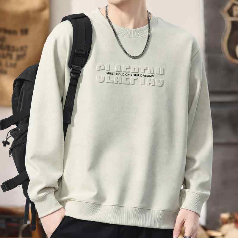 秋色 アプリコット パーカー メンズ リブ袖口 ゆったり カジュアル ニット ベース シャツ クルーネック 長袖 トップス