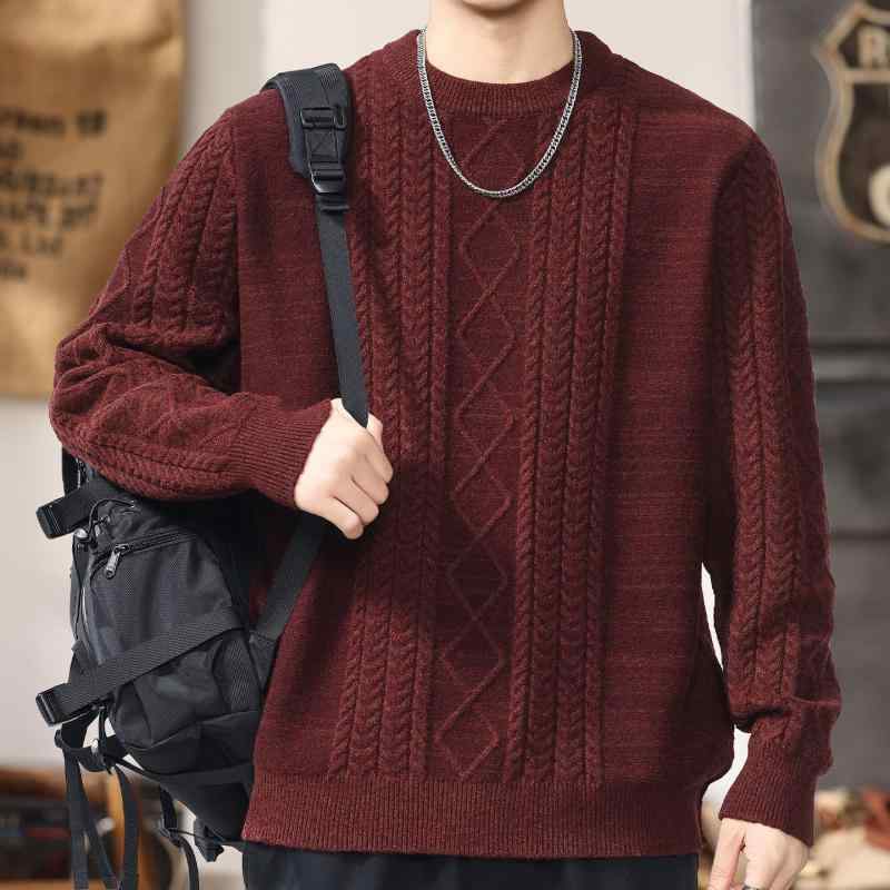 赤 羊毛 メンズ 汗水 プルオーバー 秋 冬 ゆったり 填まる 有線テレビ 編み物 トップス