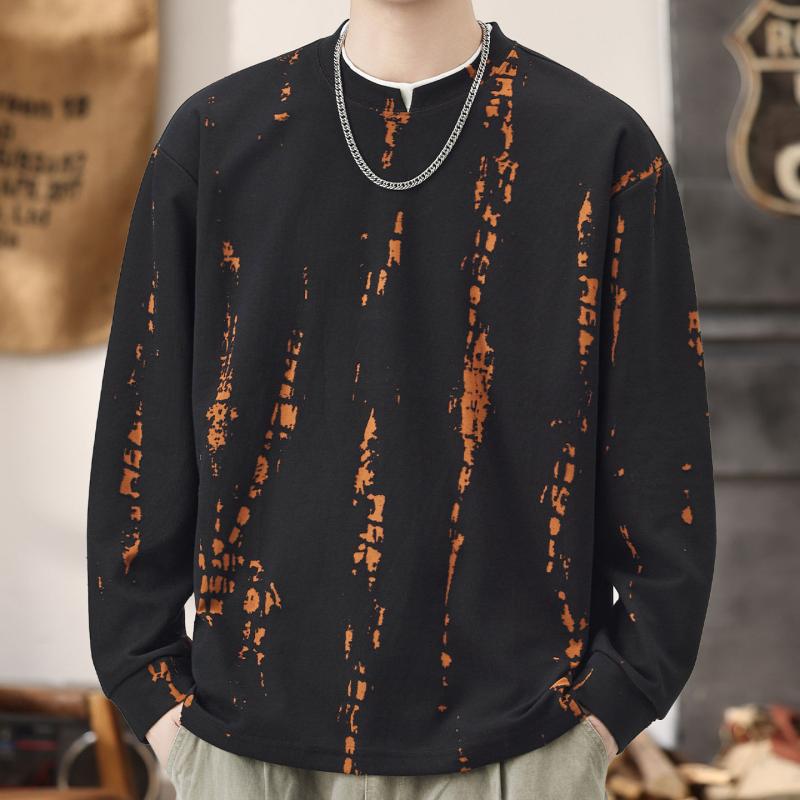 ラウンドネック 長袖 Tシャツ ゆったり ニット ジャカード カジュアル スウェット シャツ メンズ 春　秋 ベースレイヤー Tシャツ