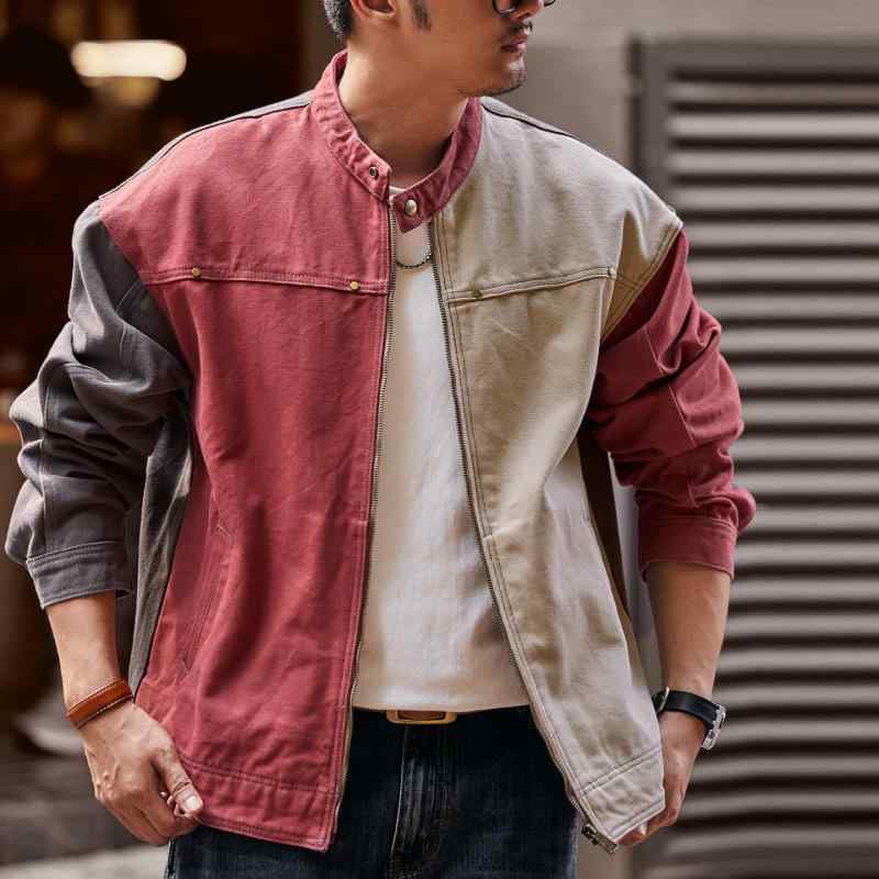 アメリカン カラーブロック ハリントン ジャケット メンズ 秋 冬 カジュアル ハンティング スタイル |リコット