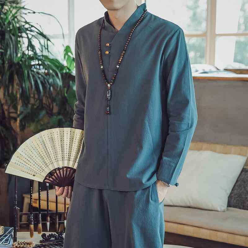 メンズ 流行り物 服 成人男性用 オシャレ 分かりやすい 成年者 かっこいい 馬鹿でかい大きさ 表どおり 成人男性服 綿 リネン トップス 服 仏教 レトロ 長袖 プルオーバー 茶道 背広