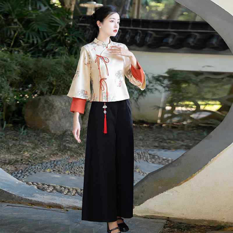 レディース 漢服 衣 民族風 アジアンテイスト 御召しもの 唐装 トップス 茶室 真っただ中 茶道 御召しもの
