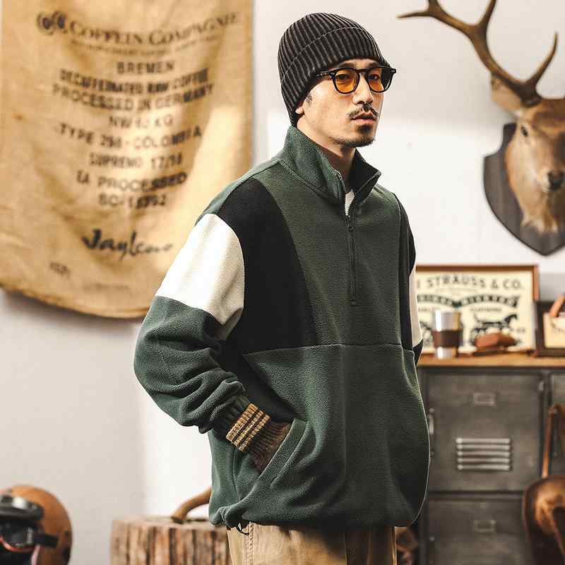 春 コーデ メンズ 用 服 シンプル ファッション オシャレ 大人 かっこいい 大きいサイズ ストリート 紳士服 アメリカン レトロ フリース スウェット シャツ 厚手ハーフ ジッパー ゆったり インナー フリース ジャケット