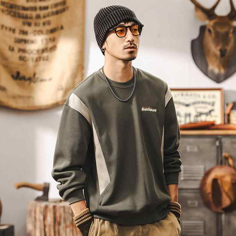 春 コーデ メンズ 用 服 シンプル ファッション オシャレ 大人 かっこいい 大きいサイズ ストリート 紳士服 アメリカン レトロ ヘビー スウェット シャツ トップス ラウンドネック T シャツ