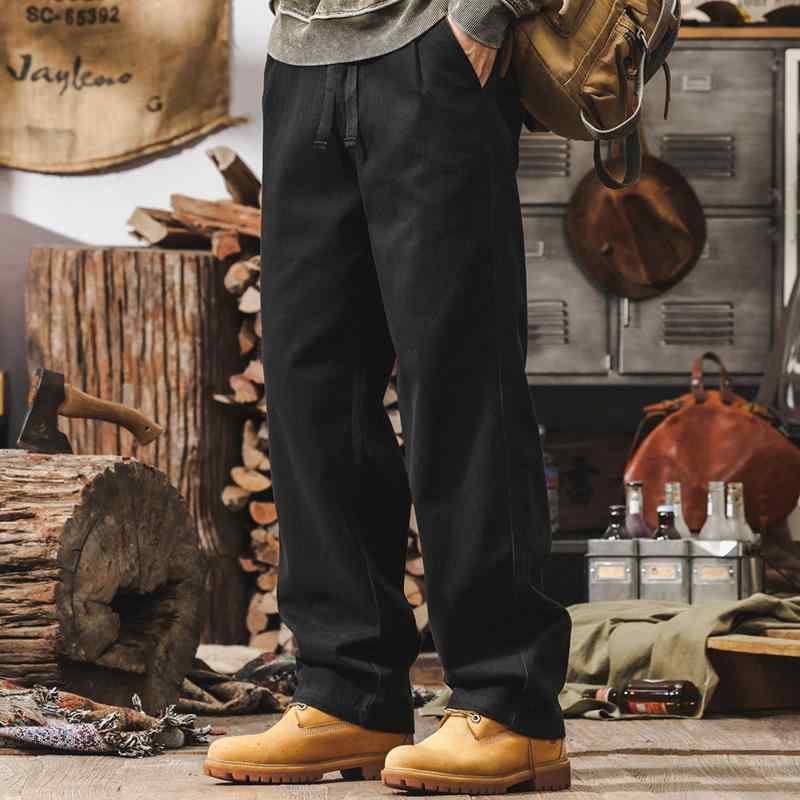 春 コーデ メンズ 用 服 シンプル ファッション オシャレ 大人 かっこいい 大きいサイズ ストリート 紳士服 アメリカン レトロ ヘビー ワークパンツ ストレート ブラック カジュアル パンツ｜リコット