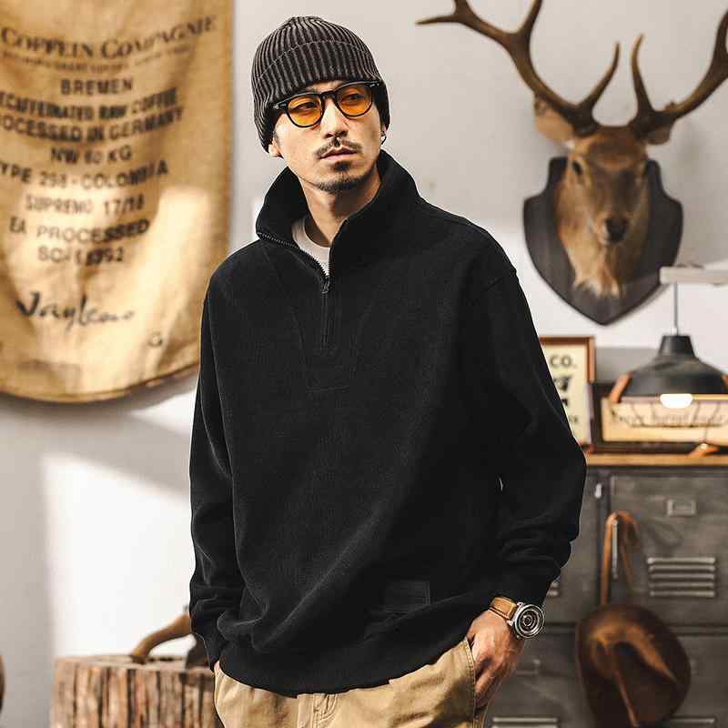 春 コーデ メンズ 用 服 シンプル ファッション オシャレ 大人 かっこいい 大きいサイズ ストリート 紳士服 アメリカン レトロ ヘビー シェニール スウェット シャツ ハーフ タートルネック ジッパー カジュアル トップス