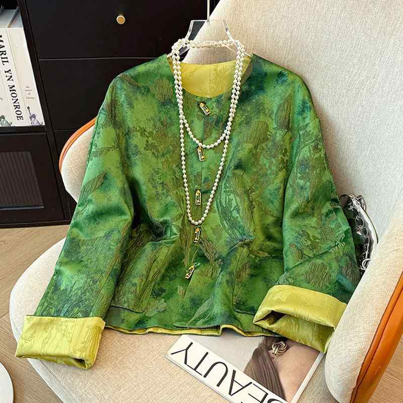 レディース アセテート 繻子 アジアンテイスト ジレー ジャカード トップス アウター