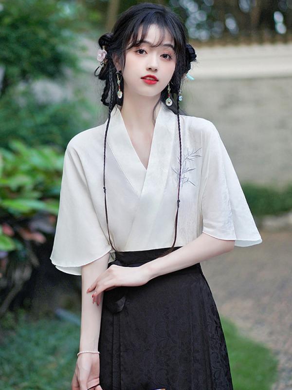 クロス カラー トップス 漢服 シャツ スタイリッシュ 半袖 レディース ドレス