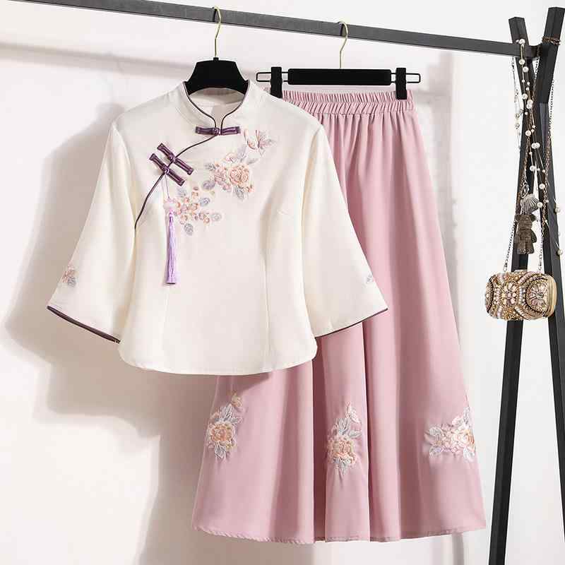 民族風 婦人服 レディース 唐装 レディース 漢服 普段着 ティー ドレス ツーピース レトロ セット |リコット