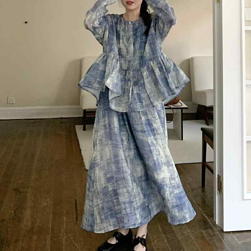 ラミー 生地 プリント ゆったり ストラップ ドレス シャツ トップス ツーピース セット レディース ワンピース トップス キャミソール |リコット