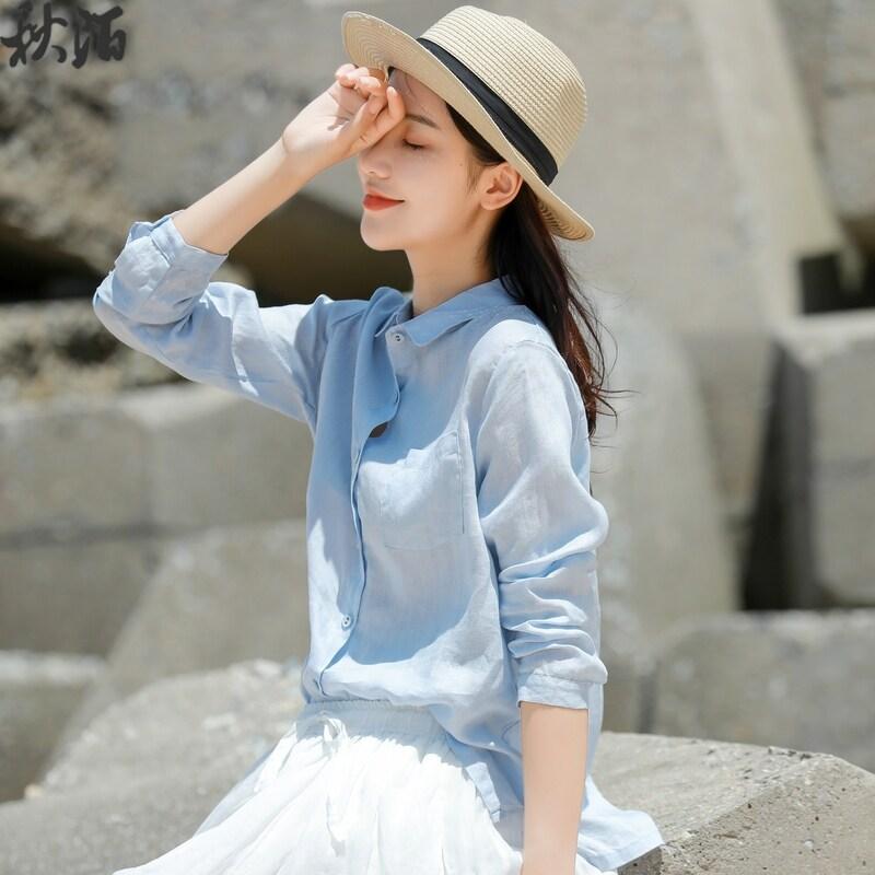 点火装置 青色 リネン レディース プルオーバー 服 背広 ゆったり トップス