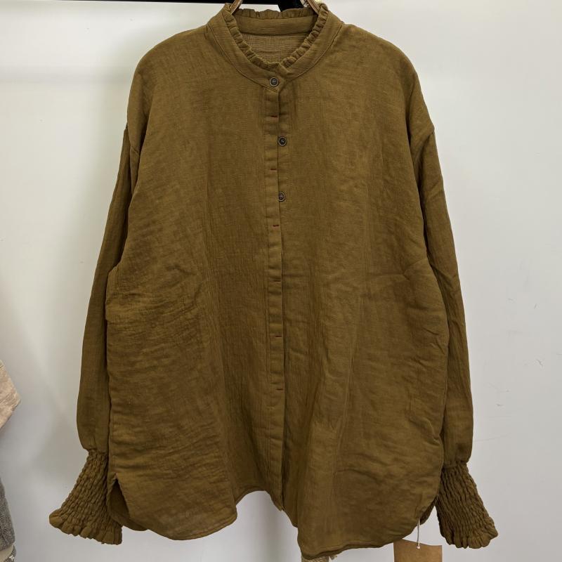 レディース レトロ ダブルレイヤー リネン ガーゼ 長袖 シャツ フリルカラー