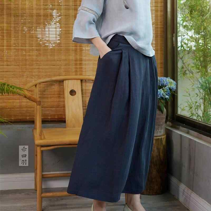 レディース 綿　麻 ロング スカート ゆったり フィット エレガント ティー｜リコット