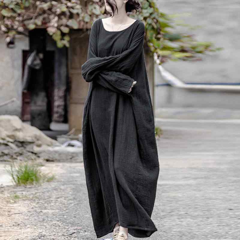 レディース コットン リネン 森ガール ダブルレイヤー テクスチャ ドレス ローブ ワンピース