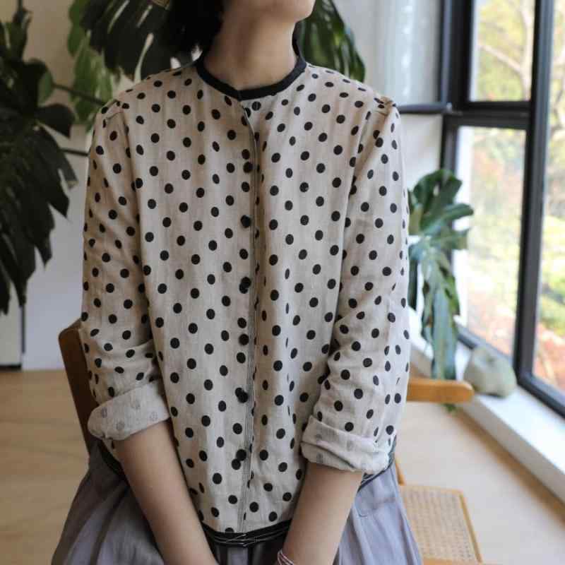 時節 綿織物 リネン 凝った お上さん服 レディース 点点 トップス かぞえ上げる 心地よい ラウンドのど首 リネン プルオーバー