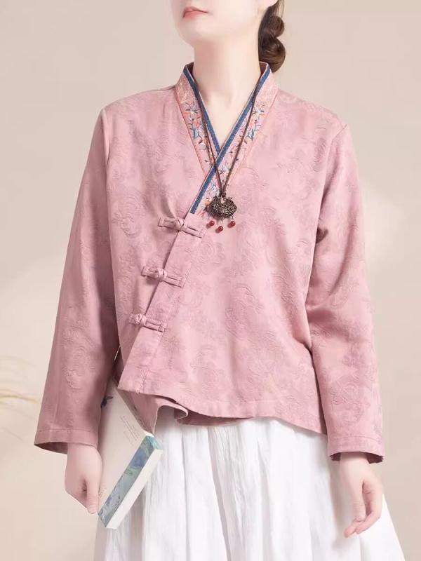 レトロ 前立て ボタン コットン リネン 長袖 カーディガン 漢服 レディース カジュアル ゆったり トップス