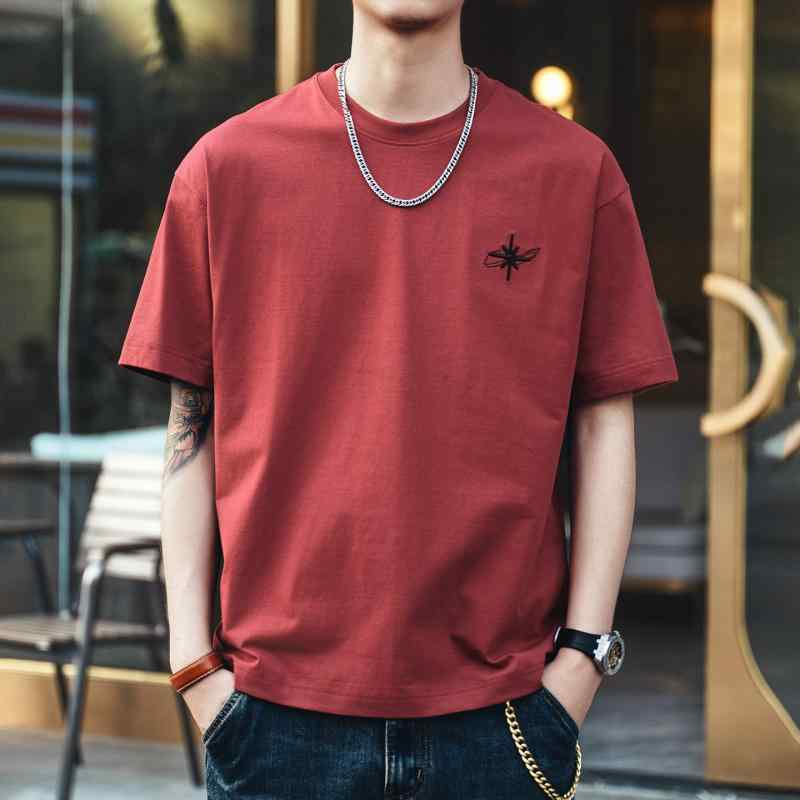 アメリカン レトロ 半袖 Tシャツ メンズ レッド 薄手 冷感 ハーフ スリーブ トップス
