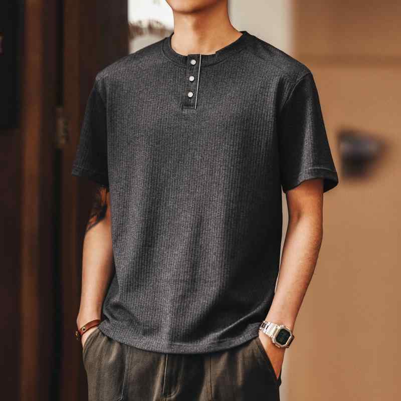 グレンディアスタイル ヘンリーカラー 半袖 Tシャツ メンズ 夏 テクスチャード クリーンフィット カジュアル トップス