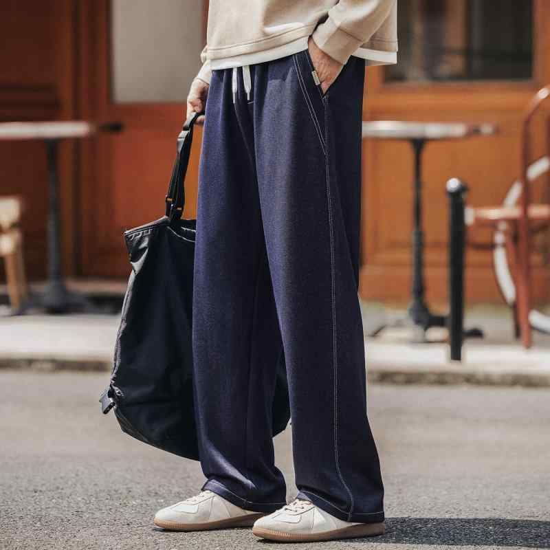 メンズ アメリカン スタイル デニム ニット ジーンズ 春　秋 ゆったり ストレート レッグ カジュアル ドレープ パンツ