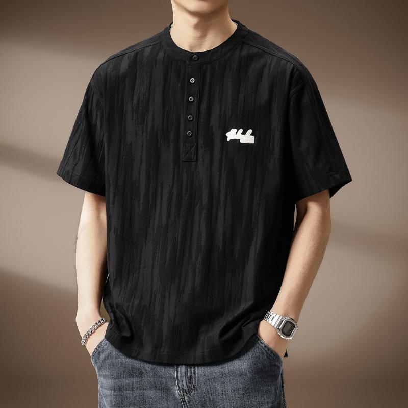 ジャカード織り ヘンリー プルオーバー メンズ 夏 心地よい ゆったり 相応う 着回し人並み外れた 半袖