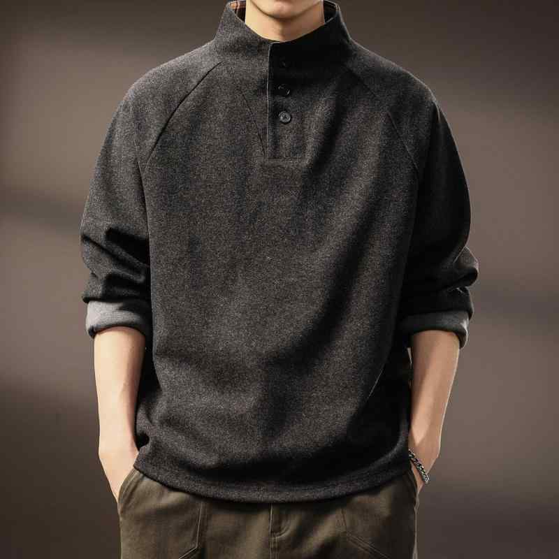 スエード調 スタンドカラー ポロシャツ メンズ 秋 スタイル ウール 長袖 Tシャツ｜リコット