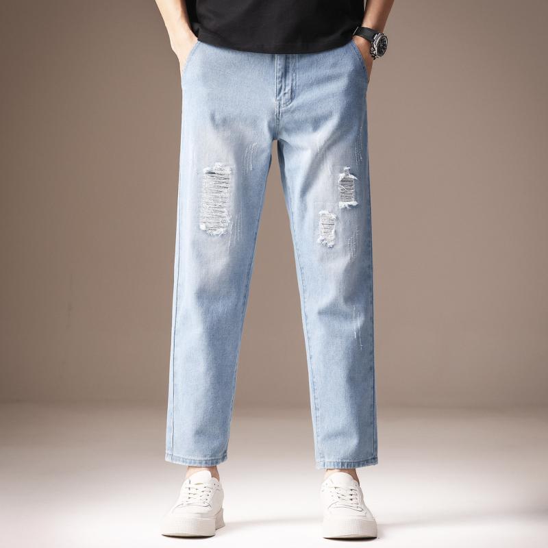 不都合製作 クロップド丈 メンズ デニム 春 秋 ゆったり 引っ切り無い レッグ 心地好い ズボン下 メンズ