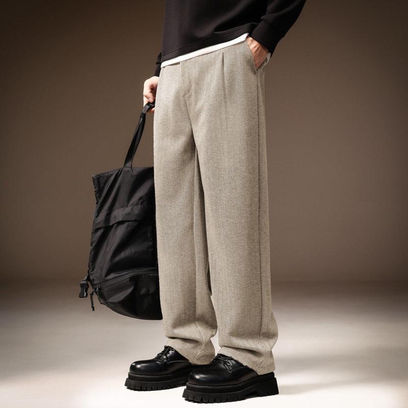 ゆったり メンズ ウール 裏地付き スウェット パンツ 冬 ぴったり ゆったり ストレート レッグ ワイドレッグ カジュアル パンツ｜リコット