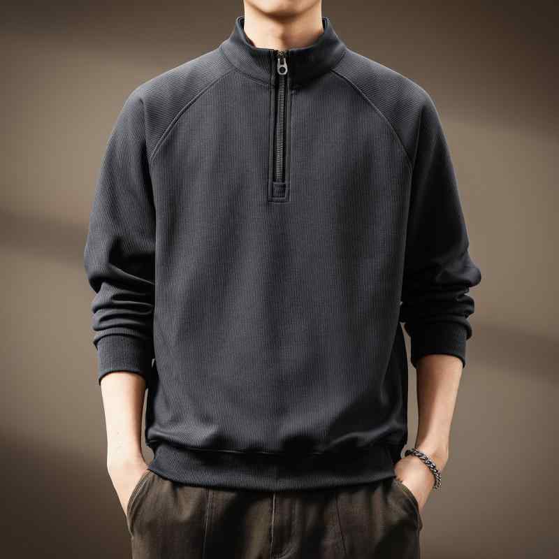 アメリカン レトロ ハーフジップ スタンドカラー メンズ 厚手 Tシャツ 秋　冬 フリース 裏地付き ゆったり カジュアル スポーツ ジャケット