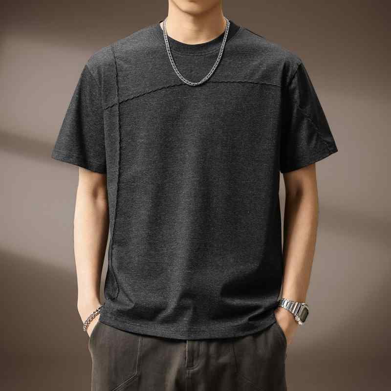 ヘザー グレー テクスチャード加工 シンプル 半袖 Tシャツ メンズ 夏 ゆったり アメリカン カジュアル 通気性 Tシャツ