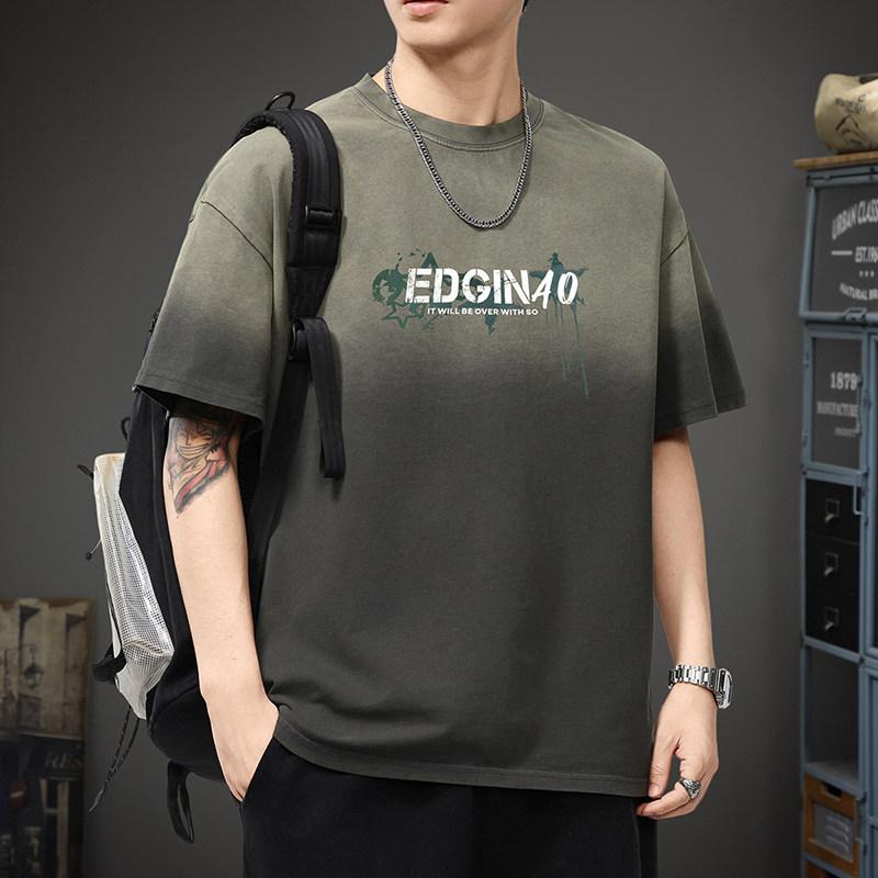 ウォッシュ加工 グラデーション 半袖 Tシャツ メンズ 夏 ゆったり フィット 大きいサイズ レトロ 半袖 Tシャツ