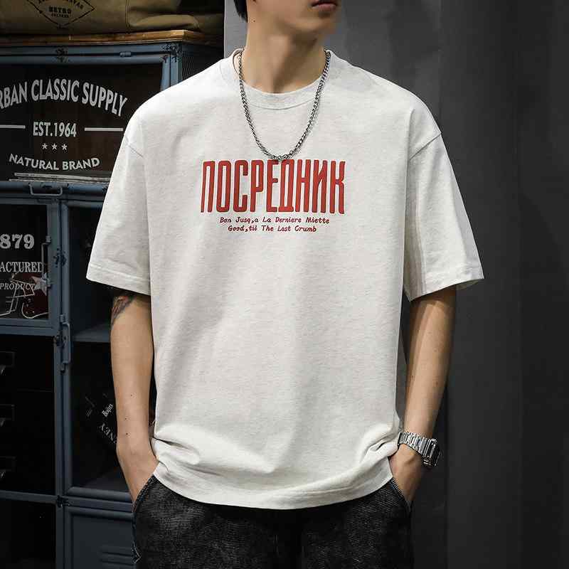 夏 コットン 半袖 Tシャツ メンズ アメリカン レトロ カジュアル クルーネック プリント Tシャツ