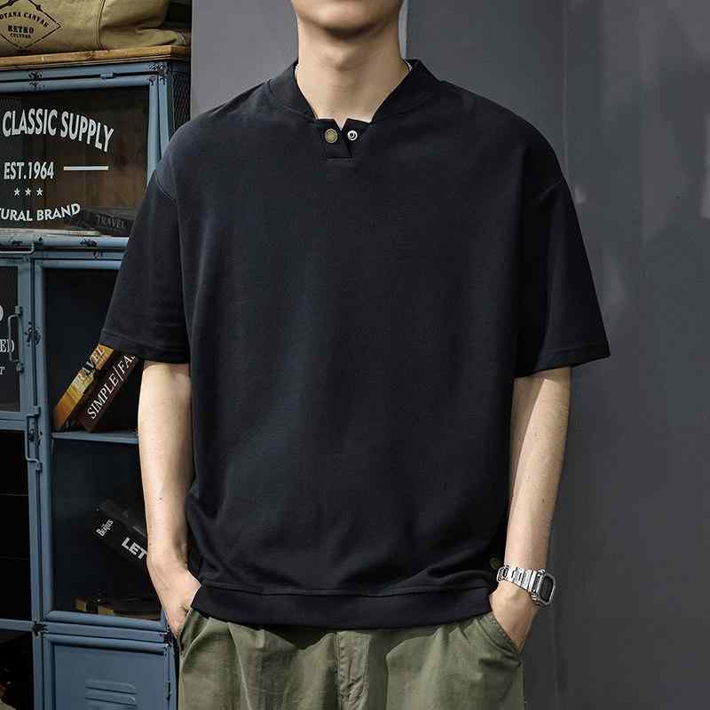 夏 薄手 ヘンリーネック 半袖 Tシャツ メンズ 厚手 通気性 カジュアル スポーツ Tシャツ 大きいサイズ 半袖 シャツ