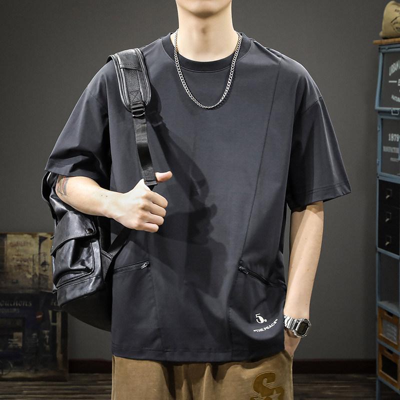 夏 スタイル 通気性 クール 冷感 半袖 Tシャツ メンズ 大きいサイズ ダブル ポケット スポーツ 速乾 半袖 Tシャツ