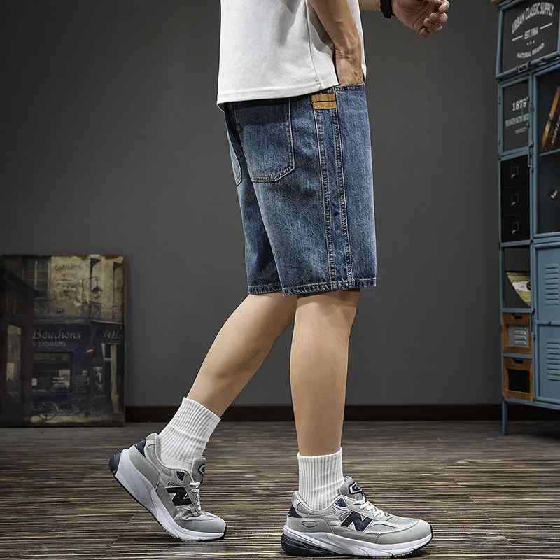 レトロ クラシック 快適 メンズ デニム パンツ 夏 スタイル ゆったり フィット ウォッシュ加工 ハーフ