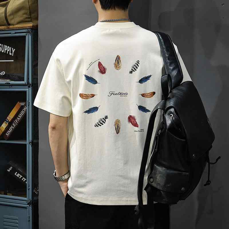 アメリカン レトロ プリント 半袖 Tシャツ メンズ 夏 コーデ スタイル ゆったり フィット カジュアル ペイント Tシャツ