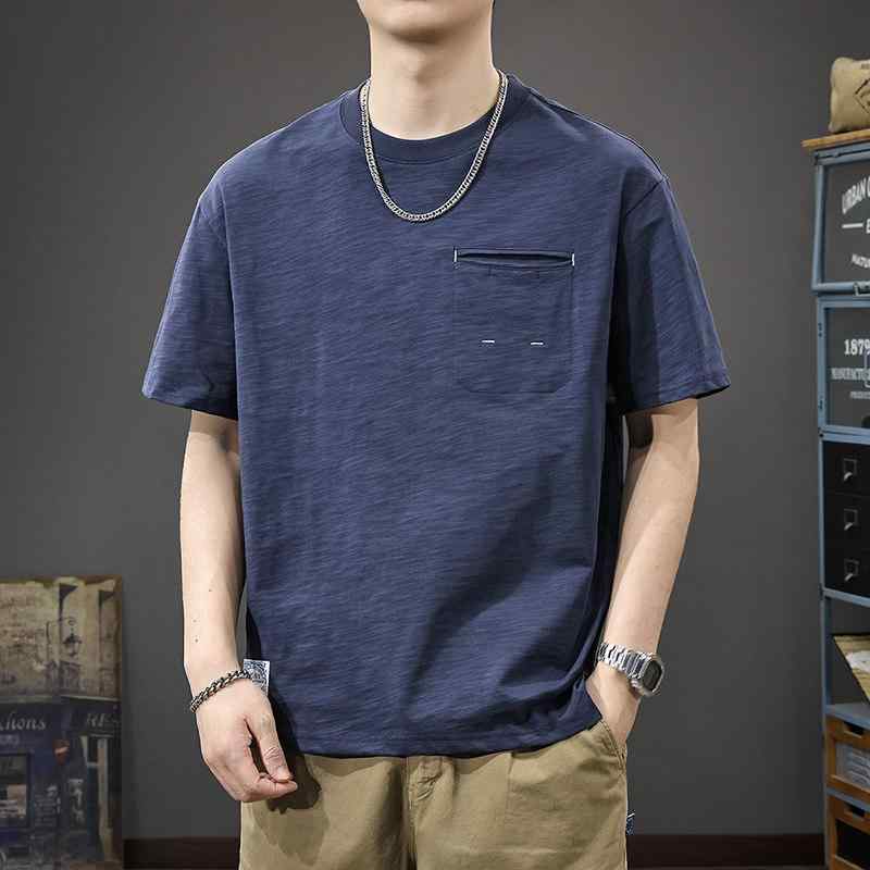 厚手 竹繊維 綿 メンズ 半袖 Tシャツ 夏 スタイル アメリカン カジュアル ゆったり 快適 ポケット 半袖 トップス