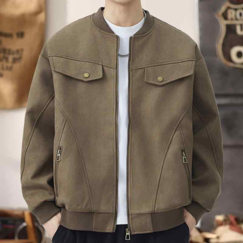 ブラウン ワーク ウェア ジャケット メンズ 秋　冬 レトロ クール ベースボール ジャケット カジュアル メンズ 服