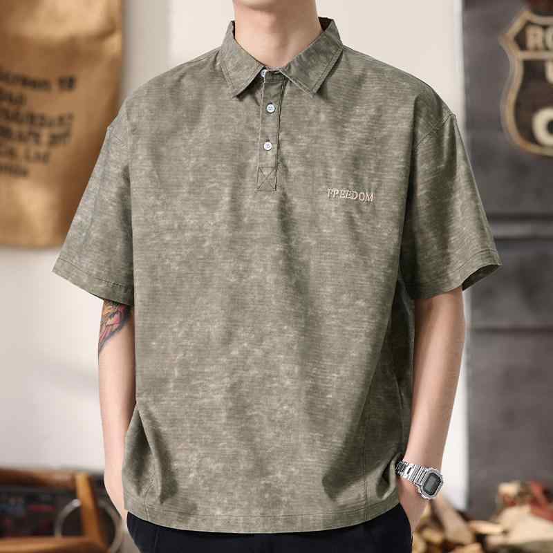 アメリカン レトロ カジュアル メンズ 半袖 Tシャツ ゆったり ハーフ ボタン ポロシャツ カモフラージュ柄 トップス ゆったり Tシャツ