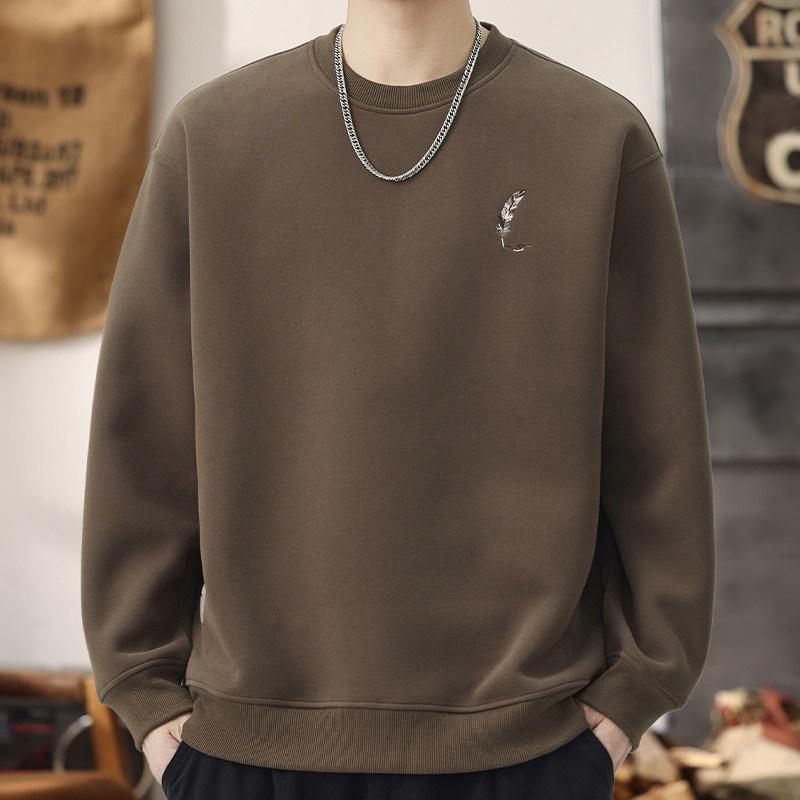 春　秋 コーデ スウェット シャツ メンズ レトロ クルーネック ニット カジュアル ジャケット ベース Tシャツ